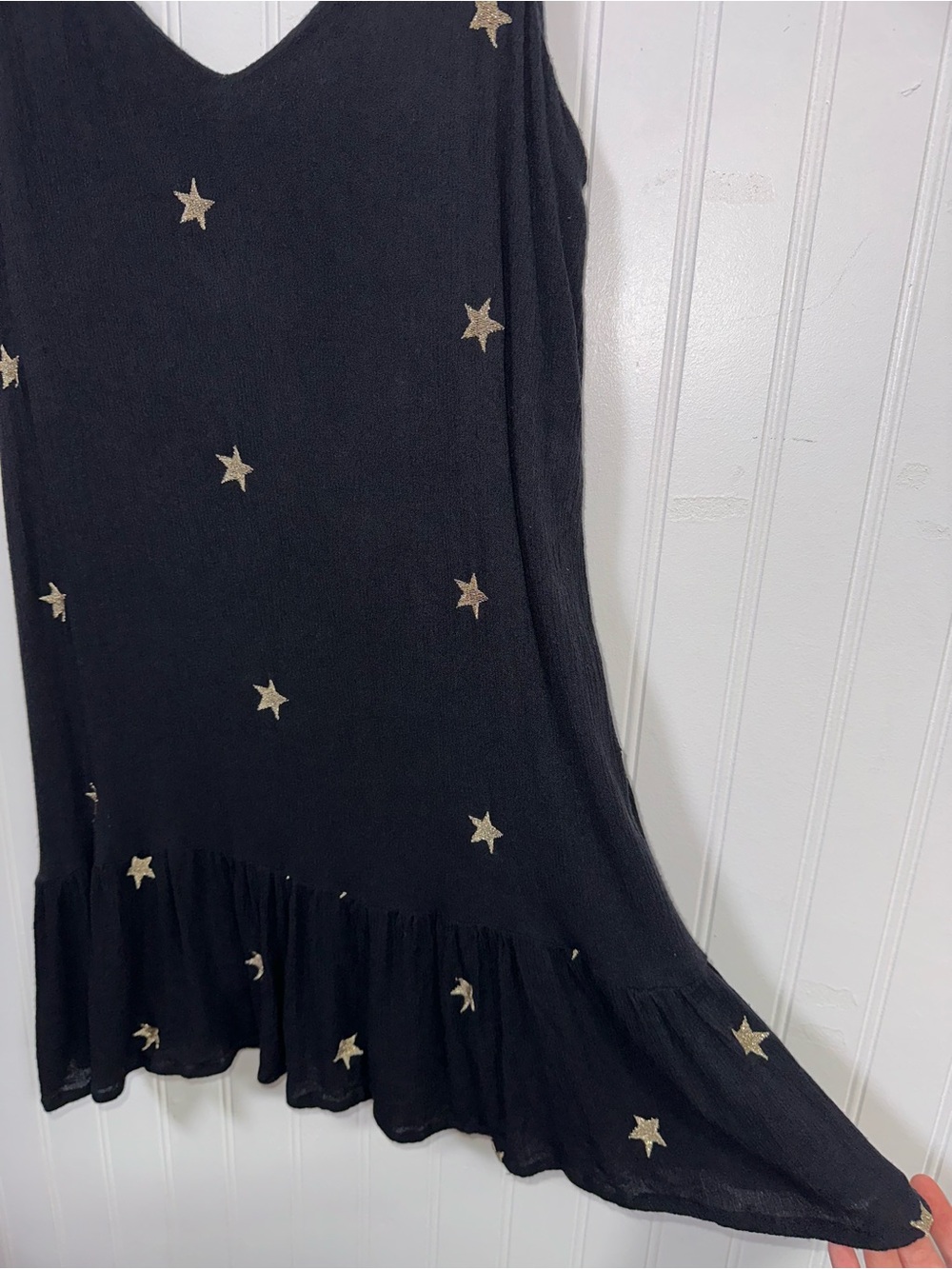 Storia S Black & Gold Stars Mini Dress Breezy Witchy Whimsigoth Ethereal Shift - Picture 11 of 12